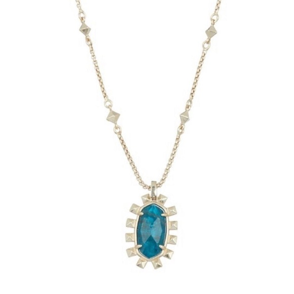 Nwt Kendra Scott Necklace Gold with Teal blue stone, cubic zirconia stones - Picture 1 of 9
